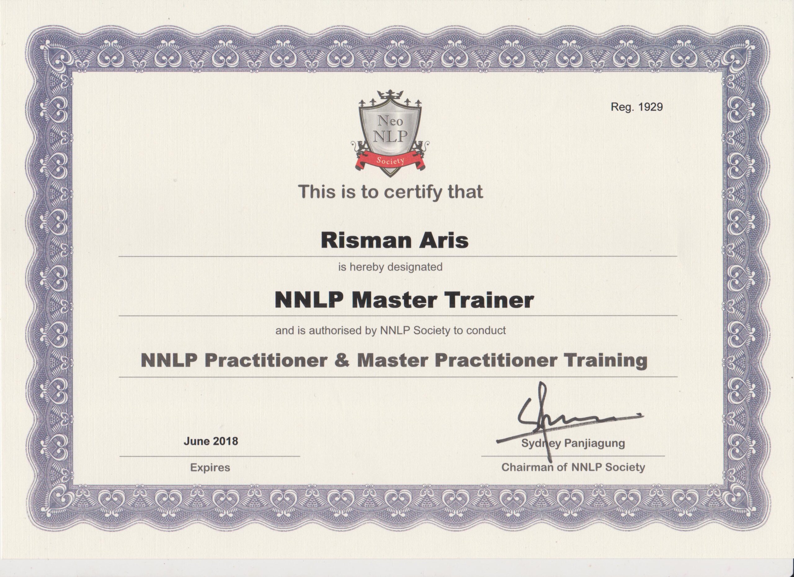 Sertifikat Master Trainer Neo NLP Society